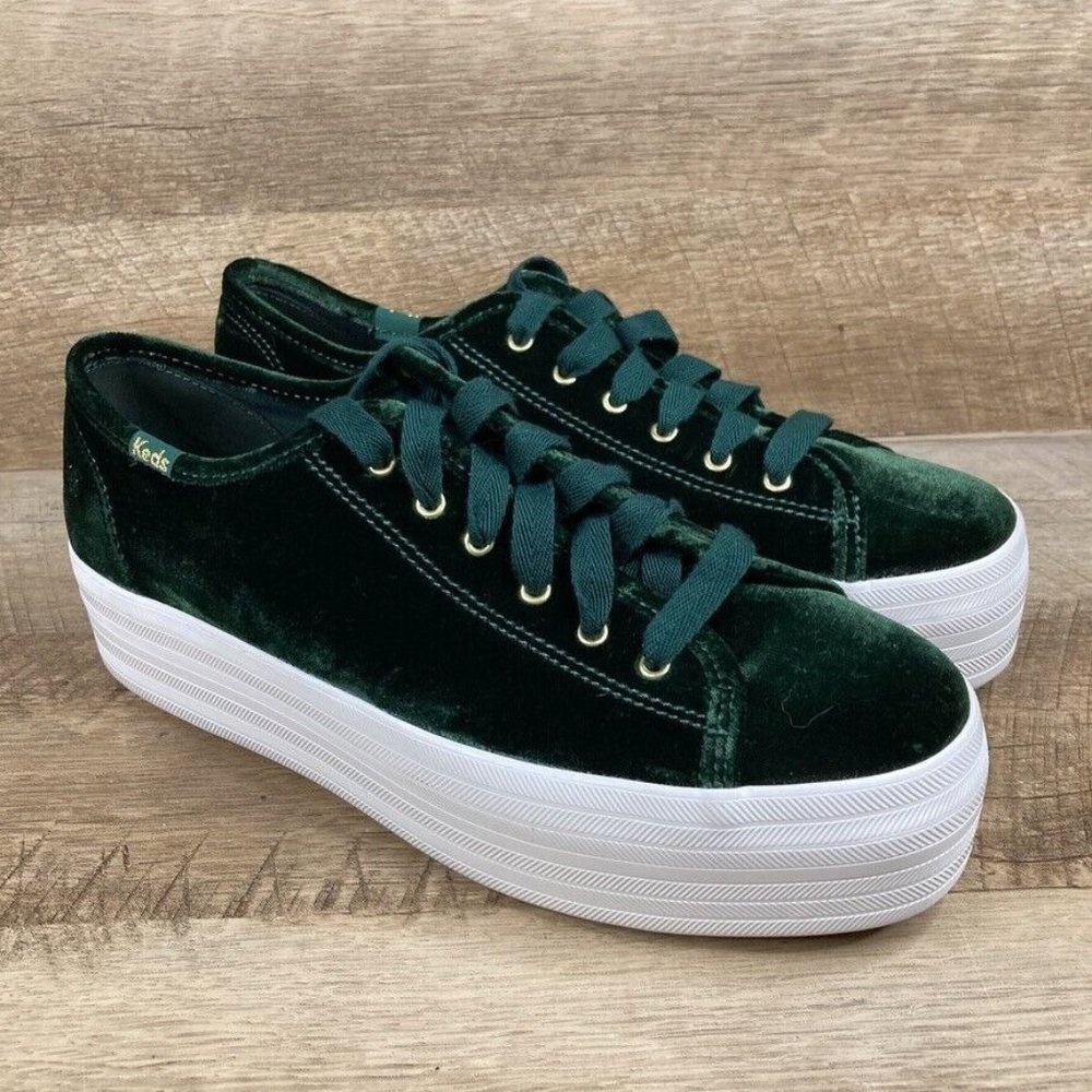 Keds Triple Up Velvet Dark Green Platform Sneakers Sh… Gem
